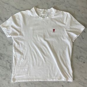 Ami men’s large white tee shirt with red heart